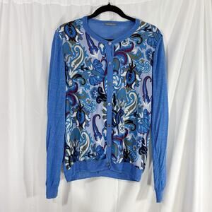 In bed with you- Blue floral scoop neck button up linen/rayon cardigan